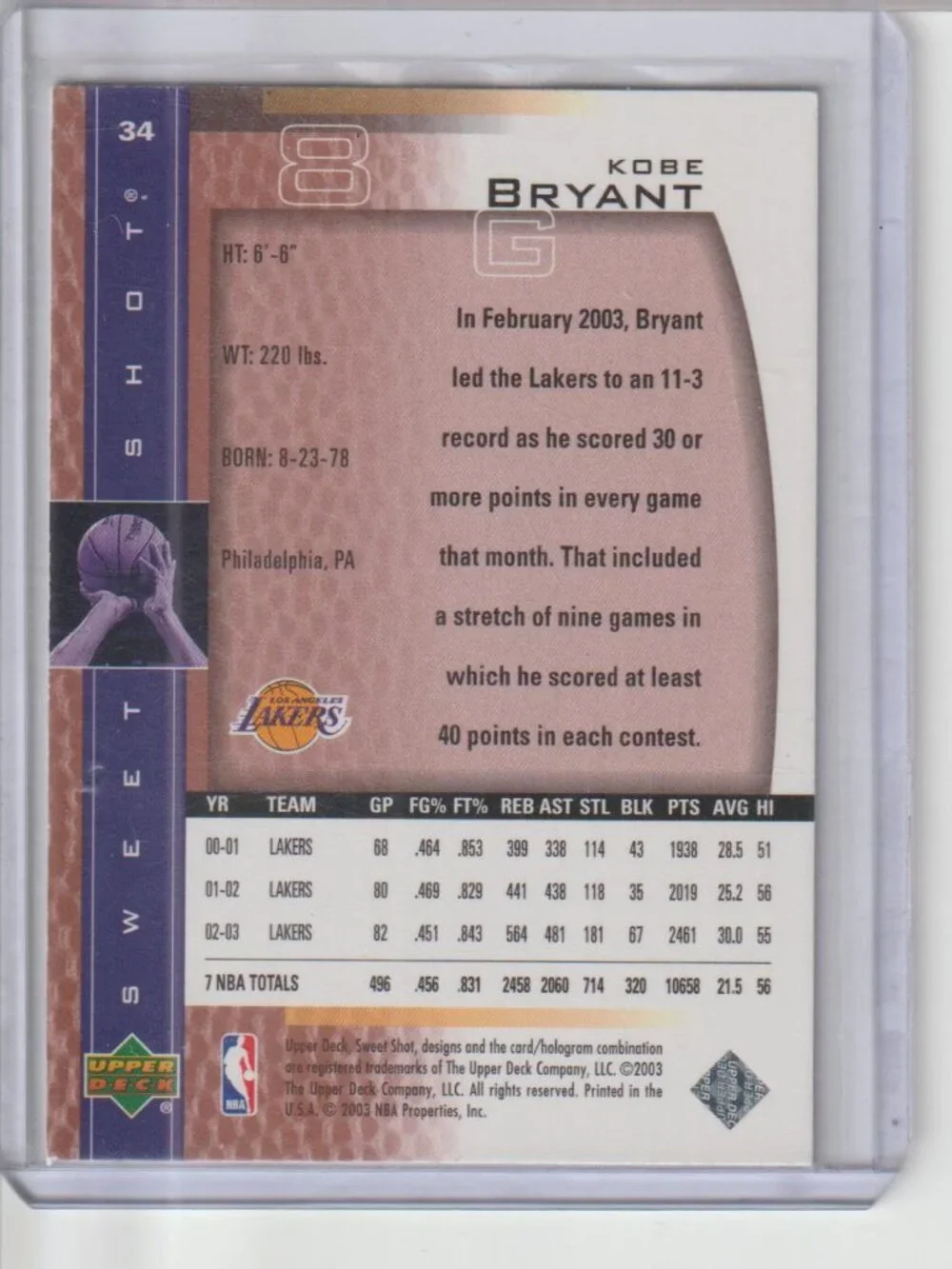 Kobe Bryant 2003-04 Upper Deck Sweet Shot Insert Lakers-HOF #34